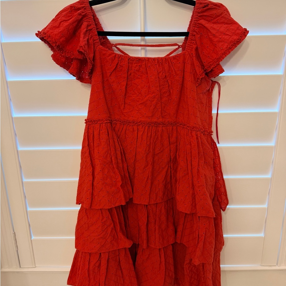 cinq a sept Red Tiered Eyelet Dress